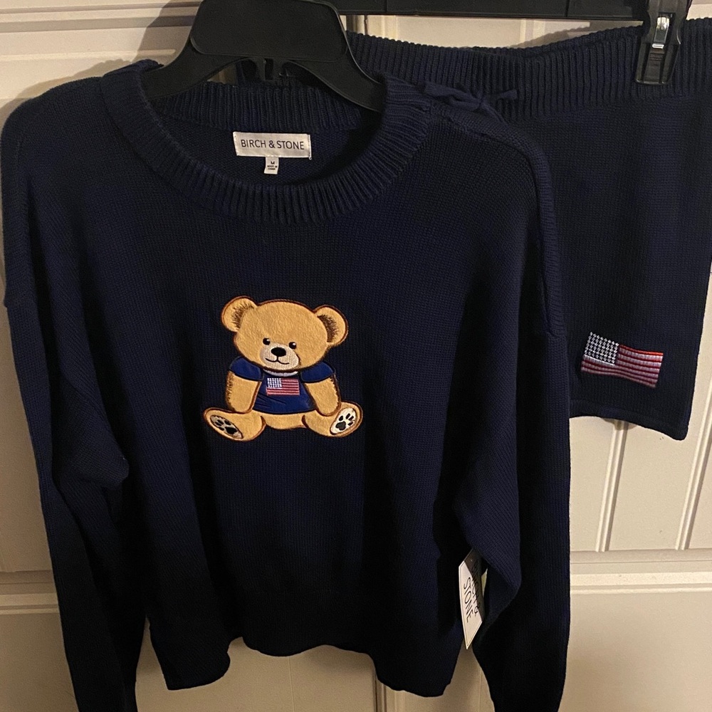 Navy Sweater and Shorts, Bear Design set